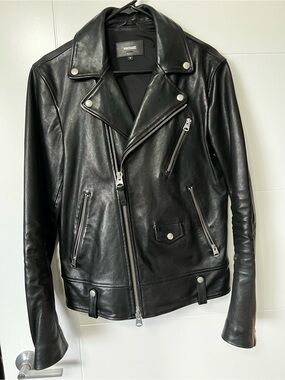 Mackage Black Leather Moto Jacket with Silver Hardware